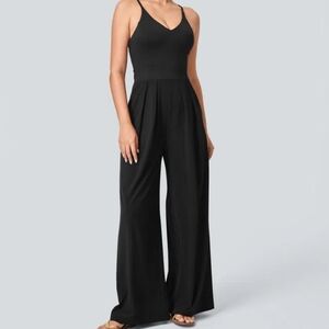 Halara Black Breezeful Wide-Leg Spaghetti Strap Jumpsuit